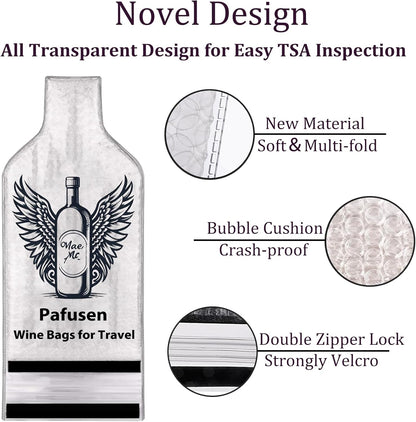 Pafusen 2 Set Wine Bags for Travel, Reusable Wine Bottle Travel Protector Bags, Leak Proof Protective Bottle Bags Sleeves Airplane Cruise Car, Wine Bottles Protector Sleeve
