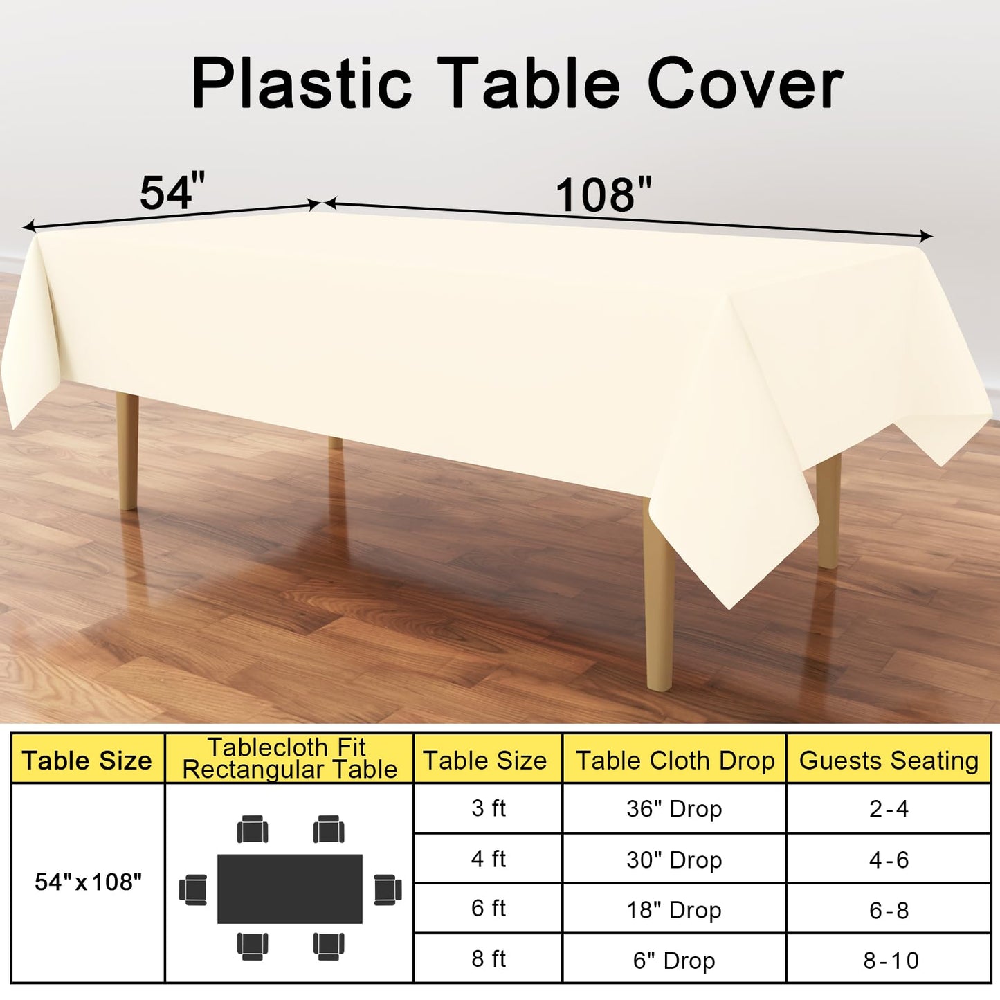 smiry Disposable Table Cloth 10 Pack, 54 x 108 Inch Table Cloths for Parties, Decorative Tablecloths for Rectangle Tables, Waterproof Plastic Table Cover, Leakproof & Sturdy, Beige