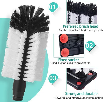 Havawish 2 Pack Water Bottle Cleaning Brush with Suction Base, 3 Head Bristle Bar Glass Washer for Sink, Cup Washer Brush Cleaner for Bar Beer Cup, Wine Glass(7.3 x 3.7 x 7.5)