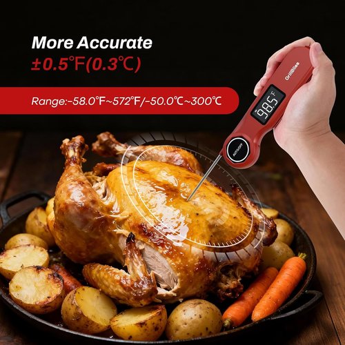 GrillBliss Instant Read Meat Thermometer - USB-C Rechargeable with 0.5s Fast Read & ±0.5℉ Accuracy | VA LCD Display