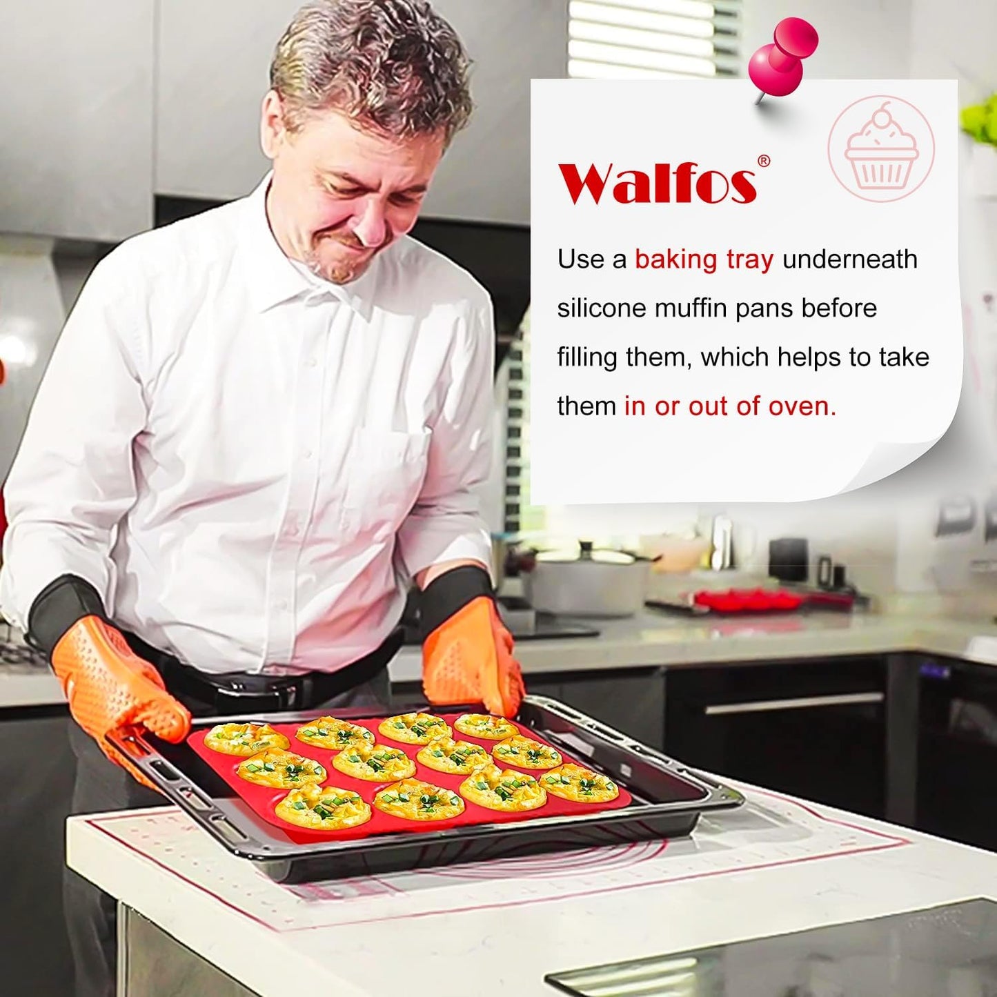Walfos Silicone Muffin Pan - Non-Stick 12-Cup Silicone Bakeware | BPA Free & Dishwasher Safe