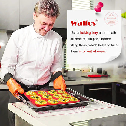 Walfos Silicone Muffin Pan - Non-Stick 12-Cup Silicone Bakeware | BPA Free & Dishwasher Safe