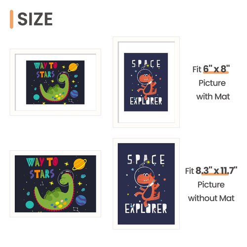 upsimples A4 Picture Frame, Display Pictures 6x8 with Mat or 8.3 x 11.7 Without, Wall Hanging Photo Frames, White, 1 Pack