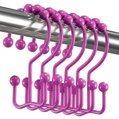 Titanker Shower Curtain Hooks Rings, Rust-Resistant Metal Double Glide Shower Hooks for Bathroom Shower Rods Curtains, Set of 12 Hooks - Fuchsia Rose