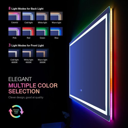 LOAAO RGB LED Bathroom Mirror - 55”x36” Large Anti-Fog & Dimmable Smart Vanity Mirror with Multiple Light Modes & Memory Function