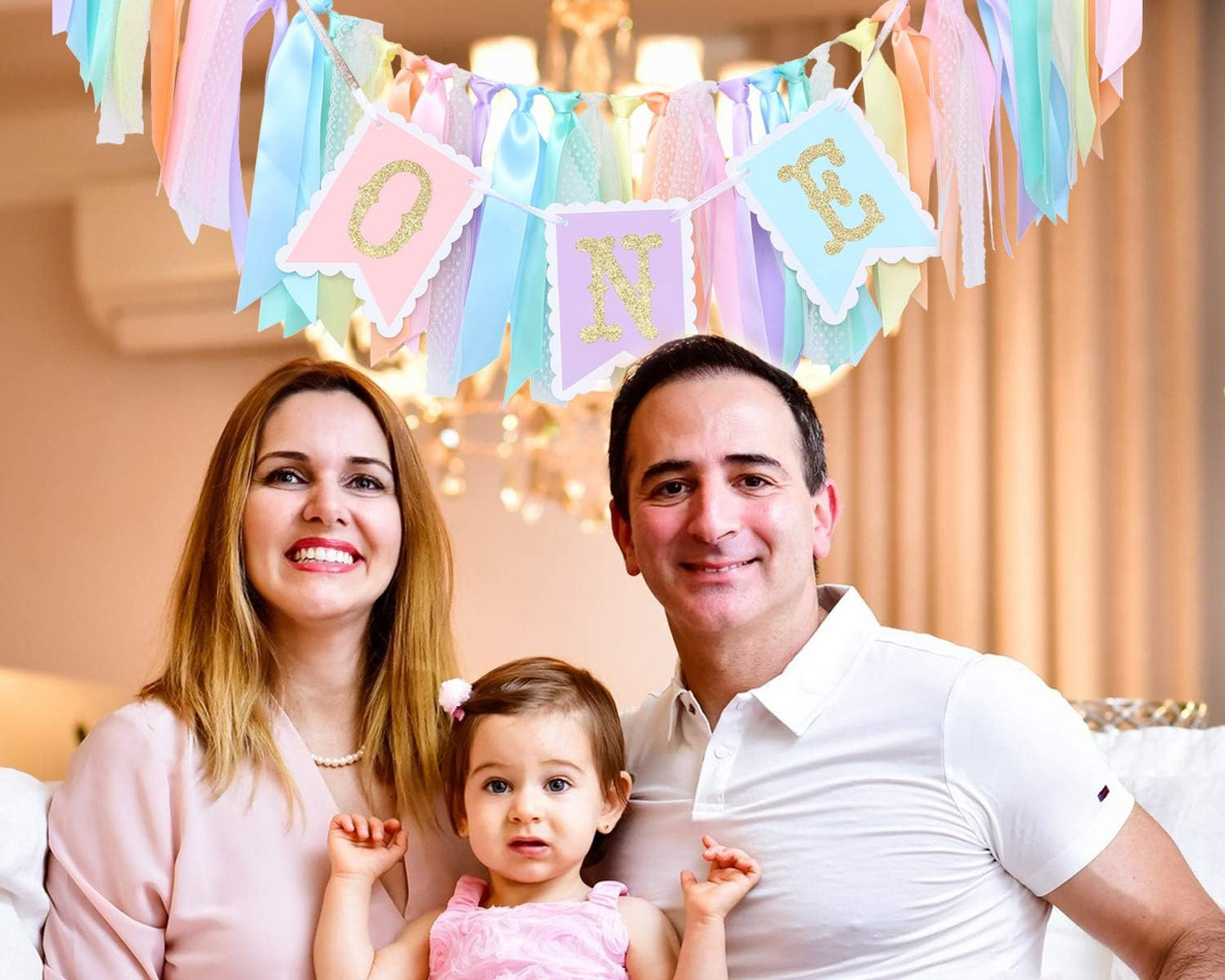 Rainbow High Chair Banner - Colorful 1st Birthday Photo Prop for Baby Girl Cake Smash | Macaron Colors