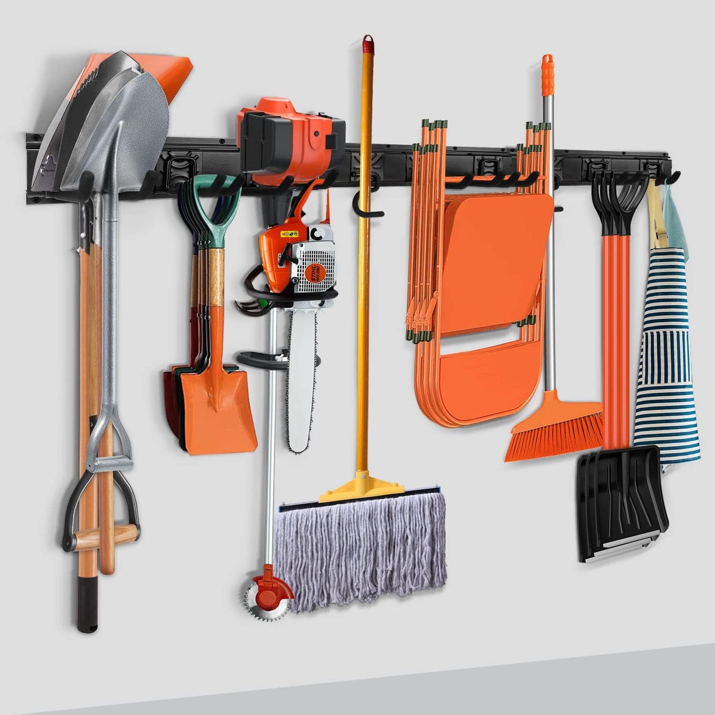 SMARTOLOGY Heavy-Duty Steel Garage Tool Storage Rack - 150 lbs Capacity | Weather-Resistant Wall Mount Organizer for Shovels & Ladders