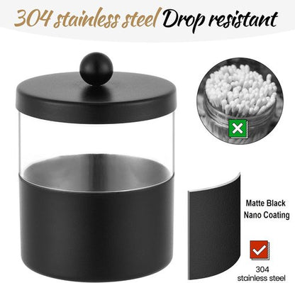 Gaussra Black Apothecary Jars - Stylish Stainless Steel Qtip Holder | 2-Pack Bathroom Decor