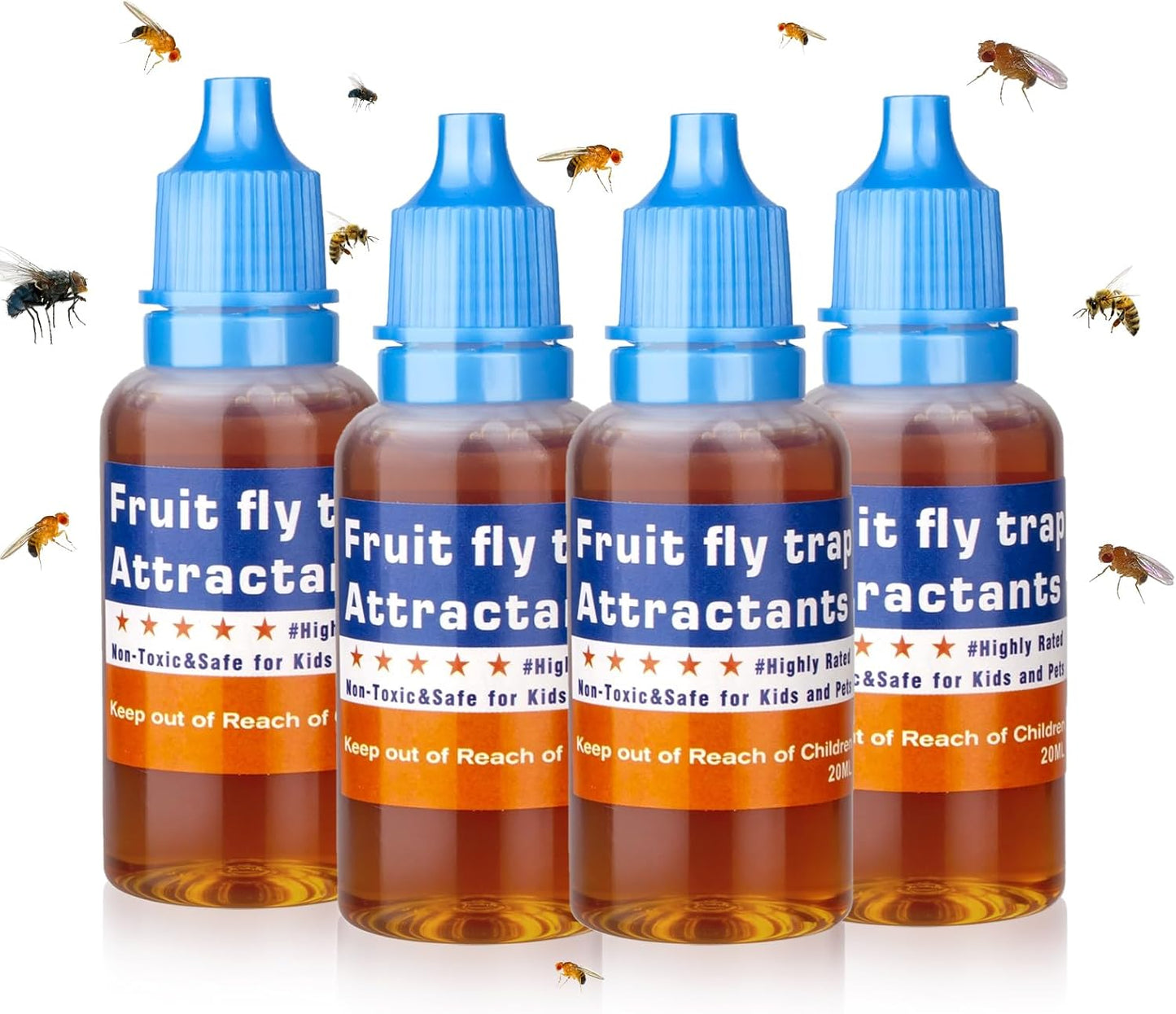 Skiennix Fruit Fly Trap Refill Liquid - Effective Gnat Killer Bait with Long-Lasting Fruit Scent (4 Pack)