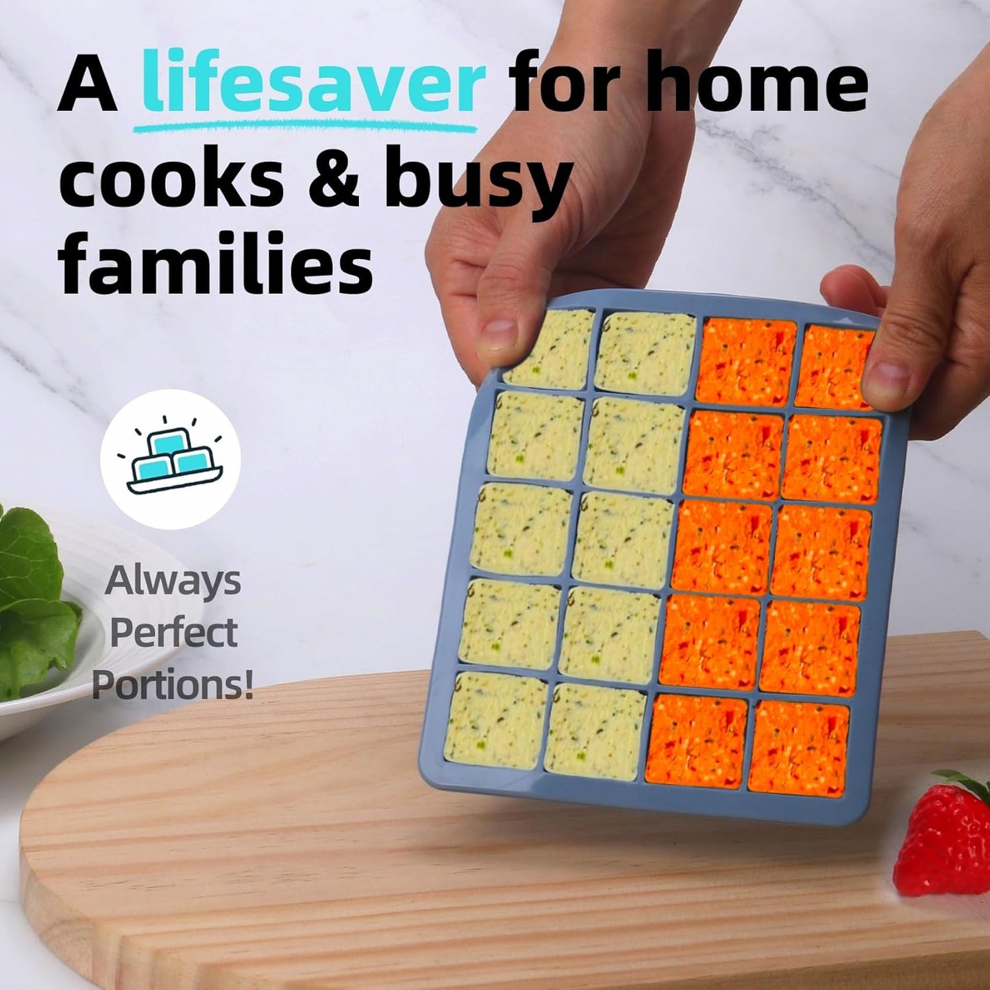 Skiennix Silicone Freezer Molds - Ideal for Storing Garlic, Herbs, and More - Multicolor 3 Pack