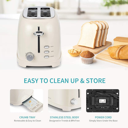 Ultrean 2-Slice Toaster - Extra-Wide Slot for Bagels & Waffles | Stainless Steel with 6 Browning Settings