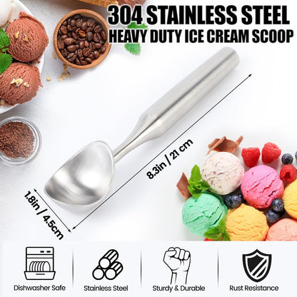Skiennix Stainless Steel Ice Cream Scoop - Heavy Duty Ergonomic Handle for Gelato & Sorbet | Dishwasher Safe