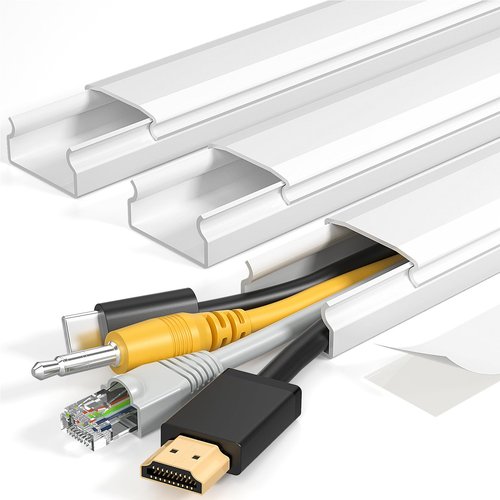 Yecaye TV Cord Hider, 42in Cord Cover, Large Cable Hider, Wire Covers for 4 Cords, Cable Raceway Wire Hider, Wire Hiders for TV on Wall, Cable Cover Cord Concealer, W1.18in H0.6in, White