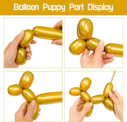 Skiennix 260 Metallic Gold Balloons - Long Latex Twisting Balloons for Animal Modeling | 100 Pcs