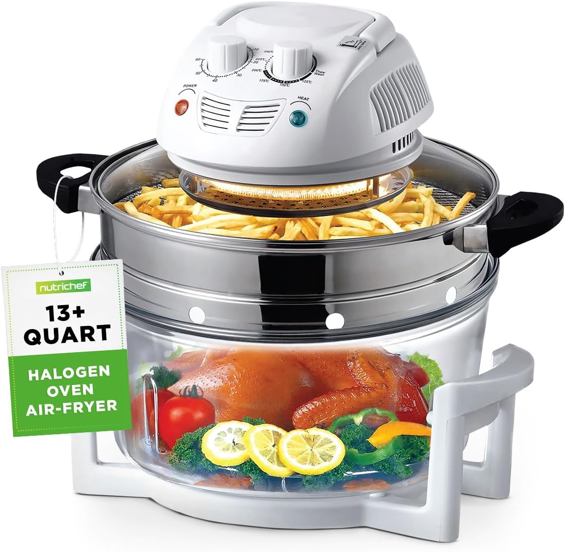 NutriChef Air Fryer - 13 Quart Infrared Convection Halogen Oven | Quick & Healthy Cooking in White