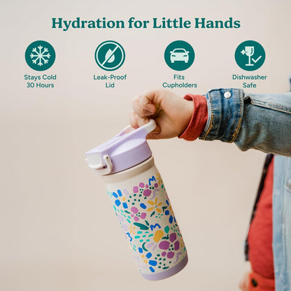 Reduce Hydrate Pro Kids 14oz Stainless Steel Insulated Water Bottle - Spill Proof Tumbler with Straw | 30-Hour Cold Retention, Dishwasher Safe - Abstract Flowers