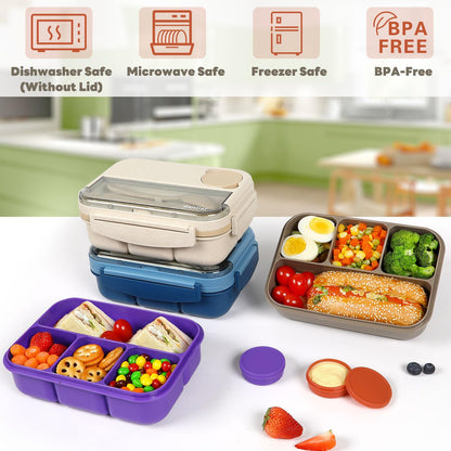 danliar Bento Lunch Box for Kids, 5.5 Cups Bento Box Adult with 2 Sauce Jars, Leakproof 4-Compartment Lunch Containers, Utensil Set, Ideal for School & On-the-Go, BPA-Free (Purple)