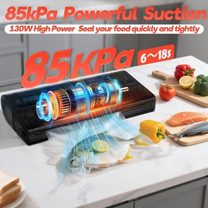 **Regine Switzerland Vacuum Sealer Machine - 85Kpa Food Preservation with Built-In Cutter & Starter Kit**