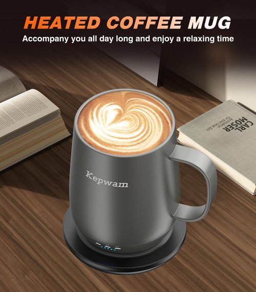 Kepwam Self Heating Coffee Mug, 16oz Smart Heated Coffee Mug, 150 Min Battery Life - Hot up to 149℉ Temperature Control Coffee Mug Warmer, Gifts for Women and Men