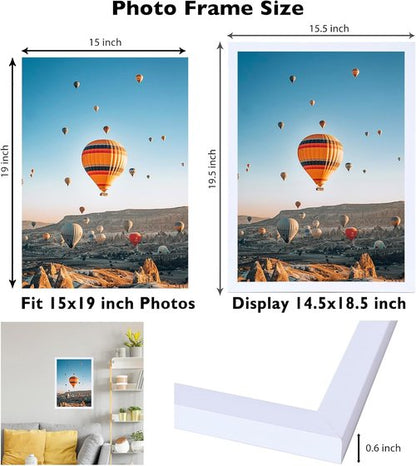 JCJMY 15x19 Picture Frame - White Wall Gallery Frame for Horizontal & Vertical Photos