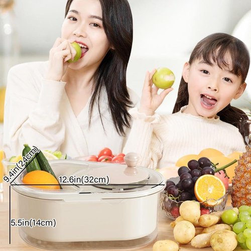 Fruit Cleaner Spinner, 2025 Portable Fruit Cleaner Bowl, Efficient Rotary Fruit and Vegetable Wash with Brush, Manual Fruit Washer Spinner with Lid Compact, Easy-to-Use Kitchen Appliance（Green）