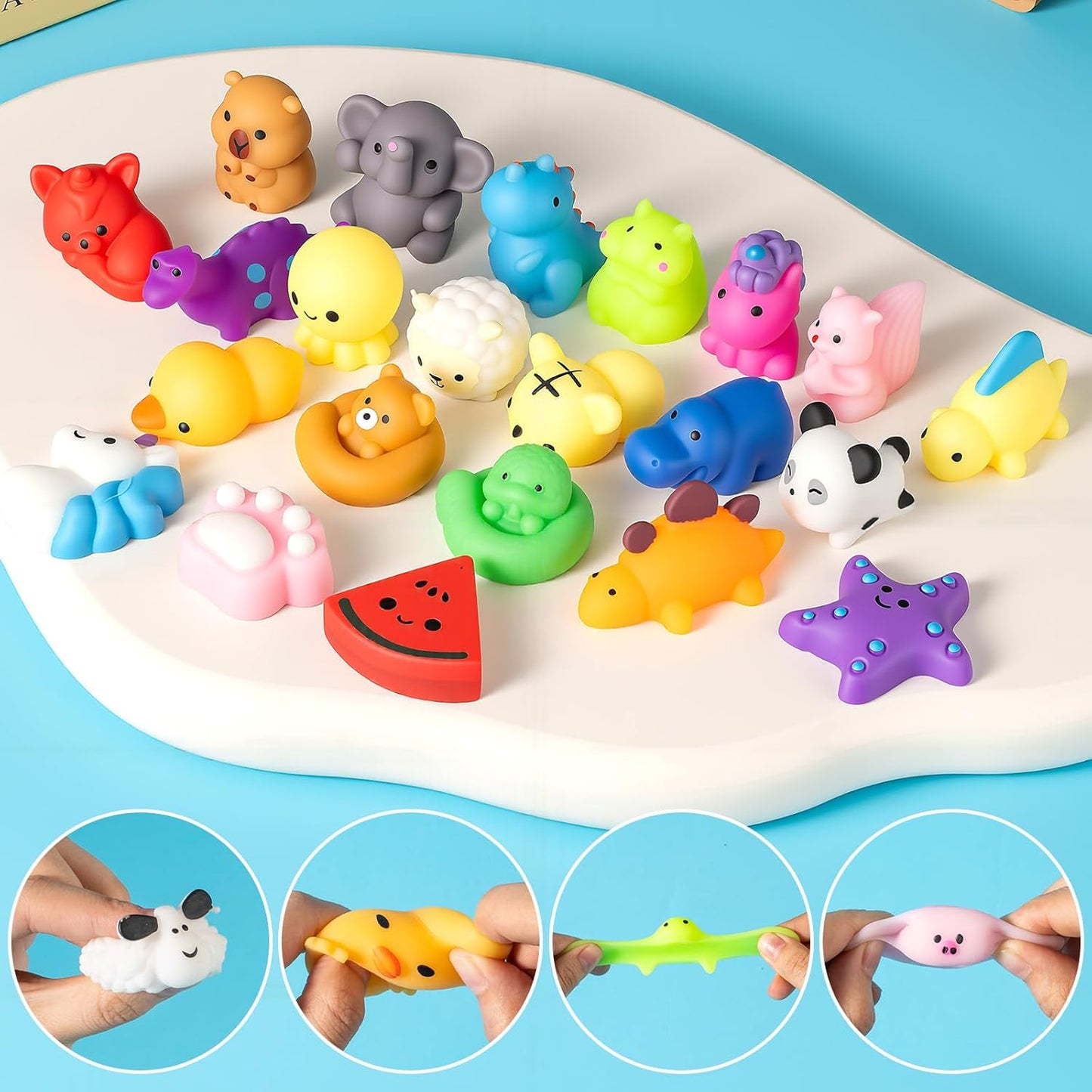 Skiennix 25 Pcs Mochi Squishy Toys - Kawaii Animal Stress Relief Mini Toys for Kids | Perfect Party Favors & Goodie Bag Fillers