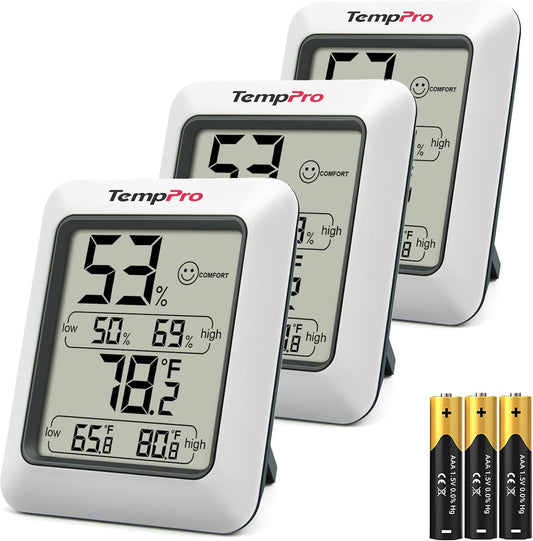TempPro TP50 Digital Hygrometer - Accurate Indoor Thermometer & Humidity Gauge | 3-Piece Set