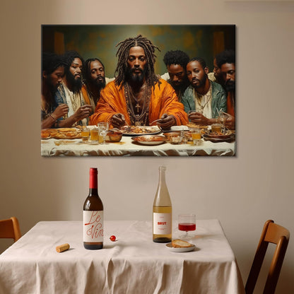 Regine Switzerland Modern Black Jesus Canvas Wall Art - The Last Supper Painting | 12x16in Christian Decor for Home