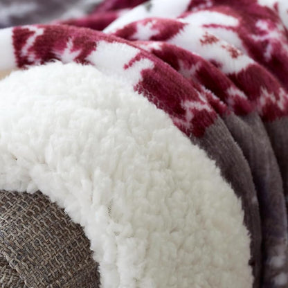Winter Nordic Reindeer Throw Blanket - Burgundy 51"×67" Fleece, Queen