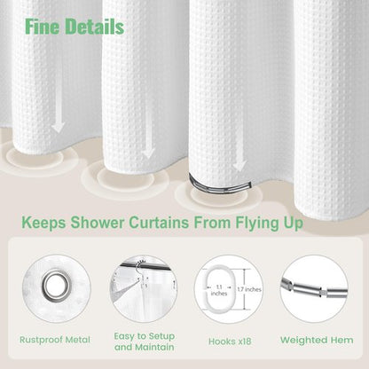 Dynamene Extra Wide Shower Curtain and Liner Set - 108 inch Wide Waffle Fabric, Waterproof Clear Liner, Heavy Duty Weighted Hotel Luxury Cloth Shower Curtains for Bathroom with 16 Hooks, 108x72, White
