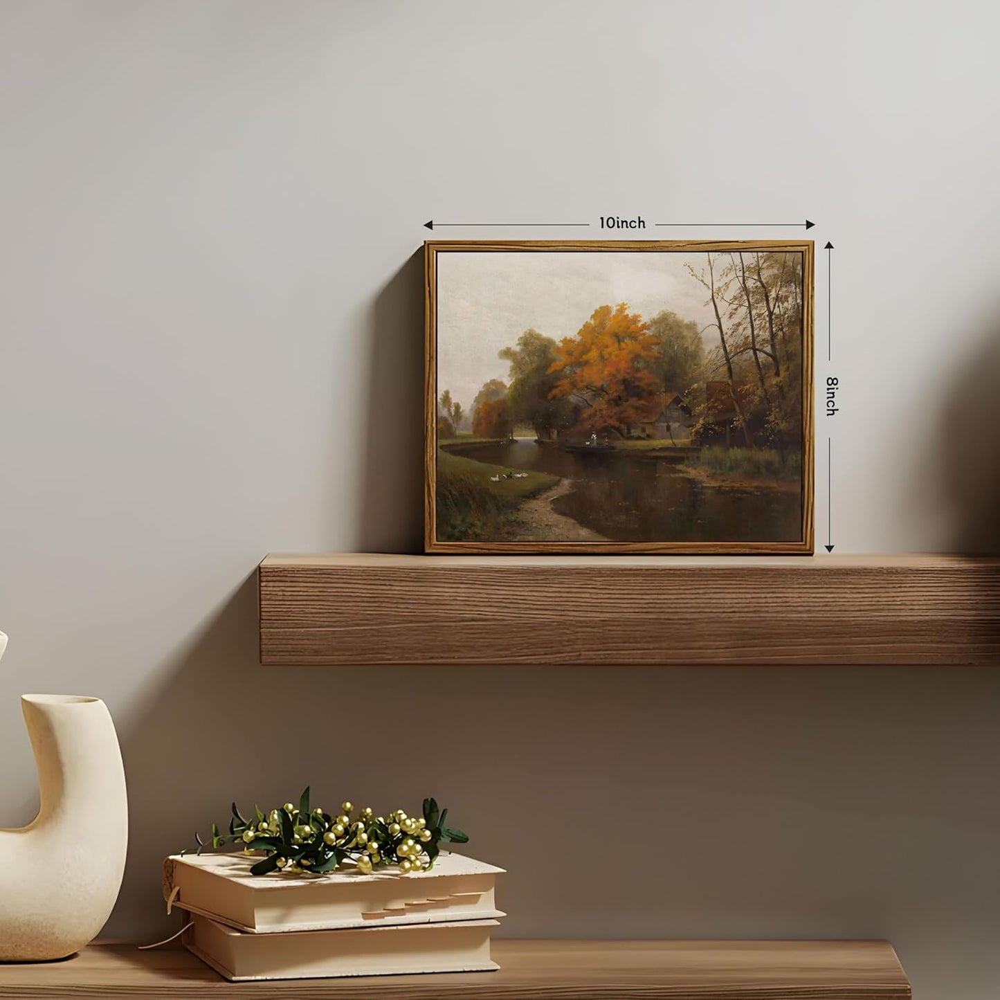 Vintage Autumn Canvas Wall Art by Floating Framed - Nature Landscape Print for Living Room, 8x10 Inch