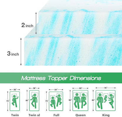 Sweetcrispy Mattress Topper - 2 Inch Thick Memory Foam Gel Infused Cooling Pad for Queen Size Bed | CertiPUR US Certified, Breathable Blue