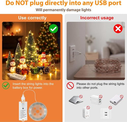 HXWEIYE Rechargeable Fairy Lights - 33ft 100LED Twinkle String Lights with Remote & Timer | Warm White Decor for Bedroom, Wedding, Party