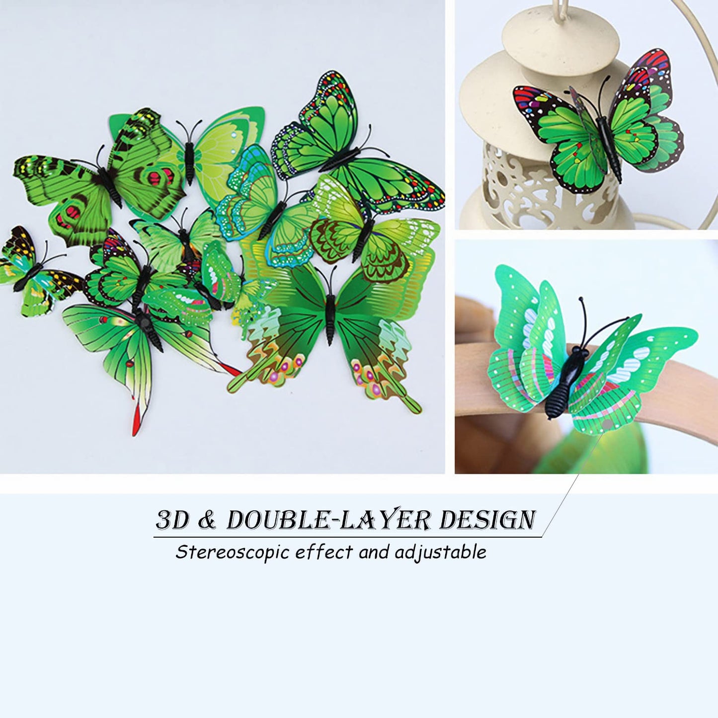 OPSEAM Butterfly Wall Decor 24/48 PCS, 3D Butterflies Stickers for Party Decorations with Magnets (Green, 48)