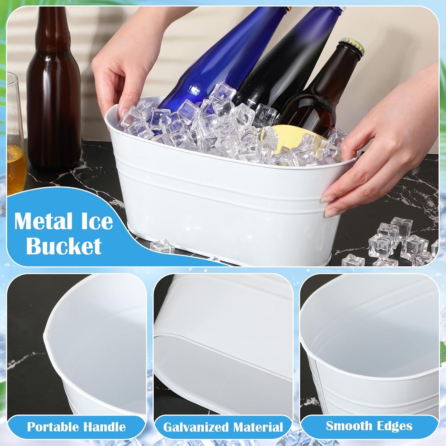 Norme 8 Pcs 3 Qt Galvanized Tub Ice Bucket Small Metal Champagne Drink Bucket Beer Drink Storage Beverage Tub for Parties Mimosa Bar Supplies Cocktail Bar