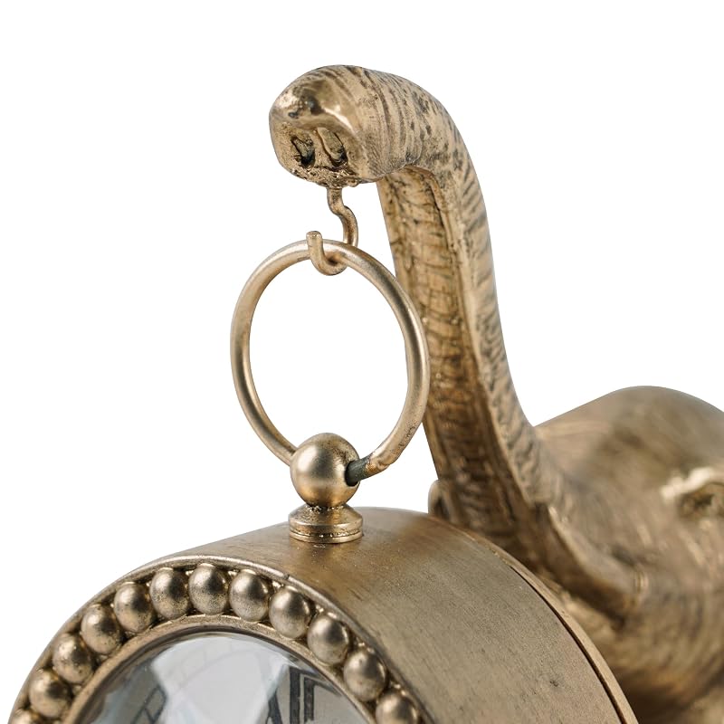 Gold Elephant Table Clock - Silent Battery-Operated Mantel Desk Clock