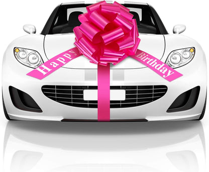 WILLBOND Large Happy Birthday Car Bow - Festive Gift Wrapping Decoration | 20 Inches, Rosy Color