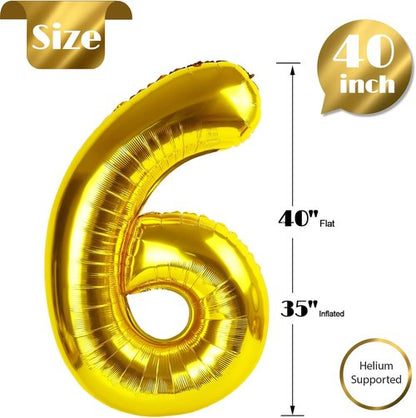 Gold Number 6 Balloon - 40 Inch Birthday Party Decoration | Elegant Gold and Black Design