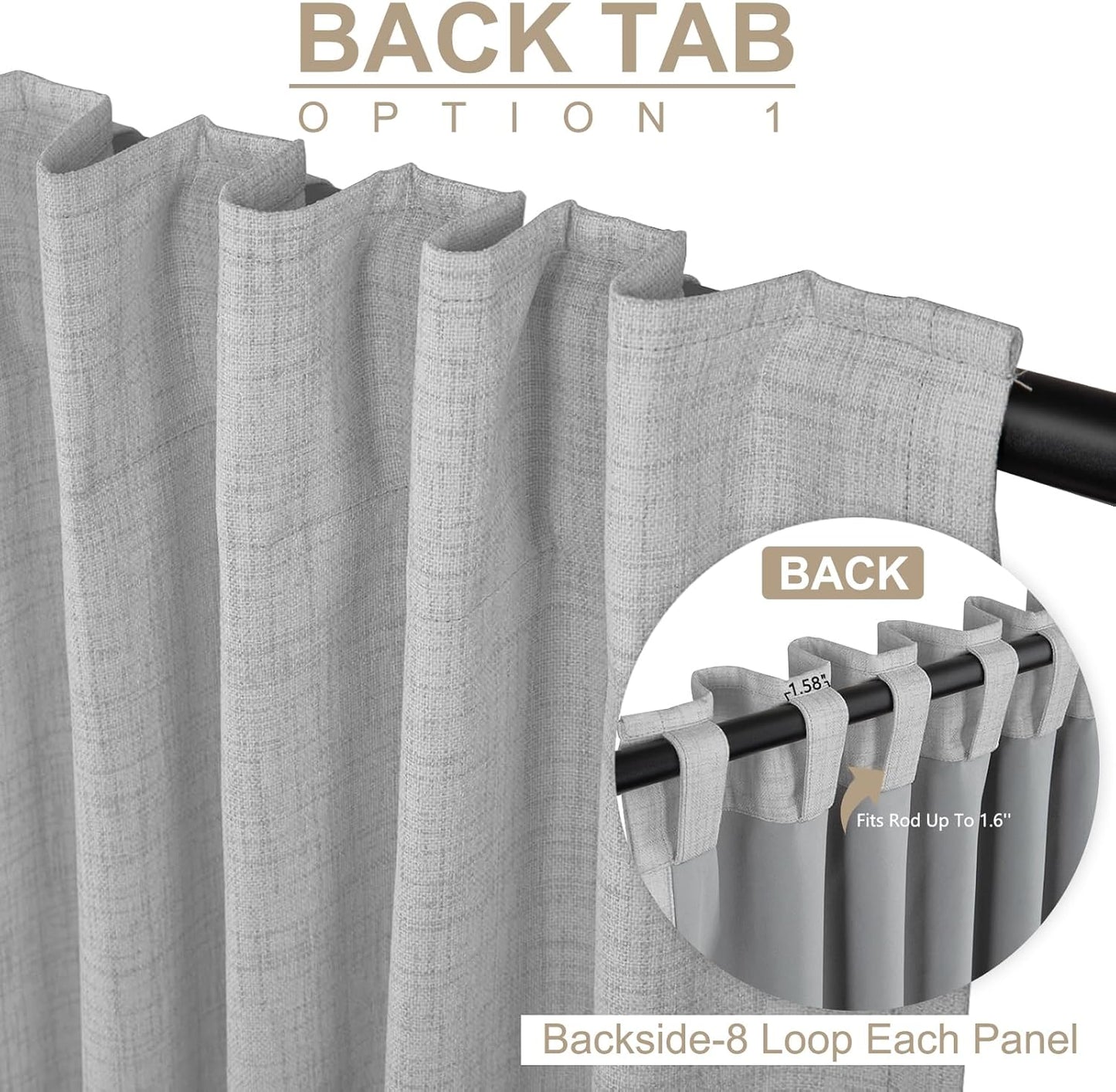 Skiennix 100% Blackout Linen Curtains - Thermal Insulated Drapes for Bedroom | 50" W x 90" L, Grey