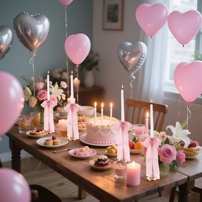 Skiennix 24 Pcs Pink Bows Candlestick Ribbon Decorations - Perfect for Birthdays & Weddings | 9.5 Inch