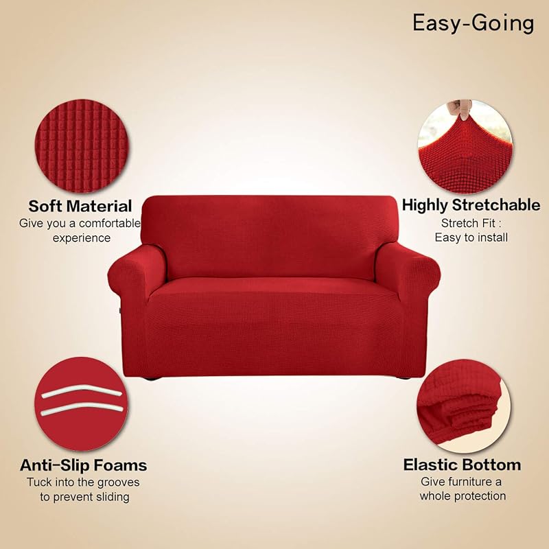 Christmas Red Large Sofa Slipcover - Easy-Going Stretch Couch Cover