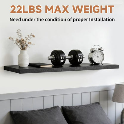 Duvique Easy Install Floating Shelves, 15.7 Inch Wall Mounted Wooden Shelf, Small Hanging Shelf for Home Decor, Books and Storage, Organizer for Bedroom, Bathroom, Kitchen, Set of 3, Black