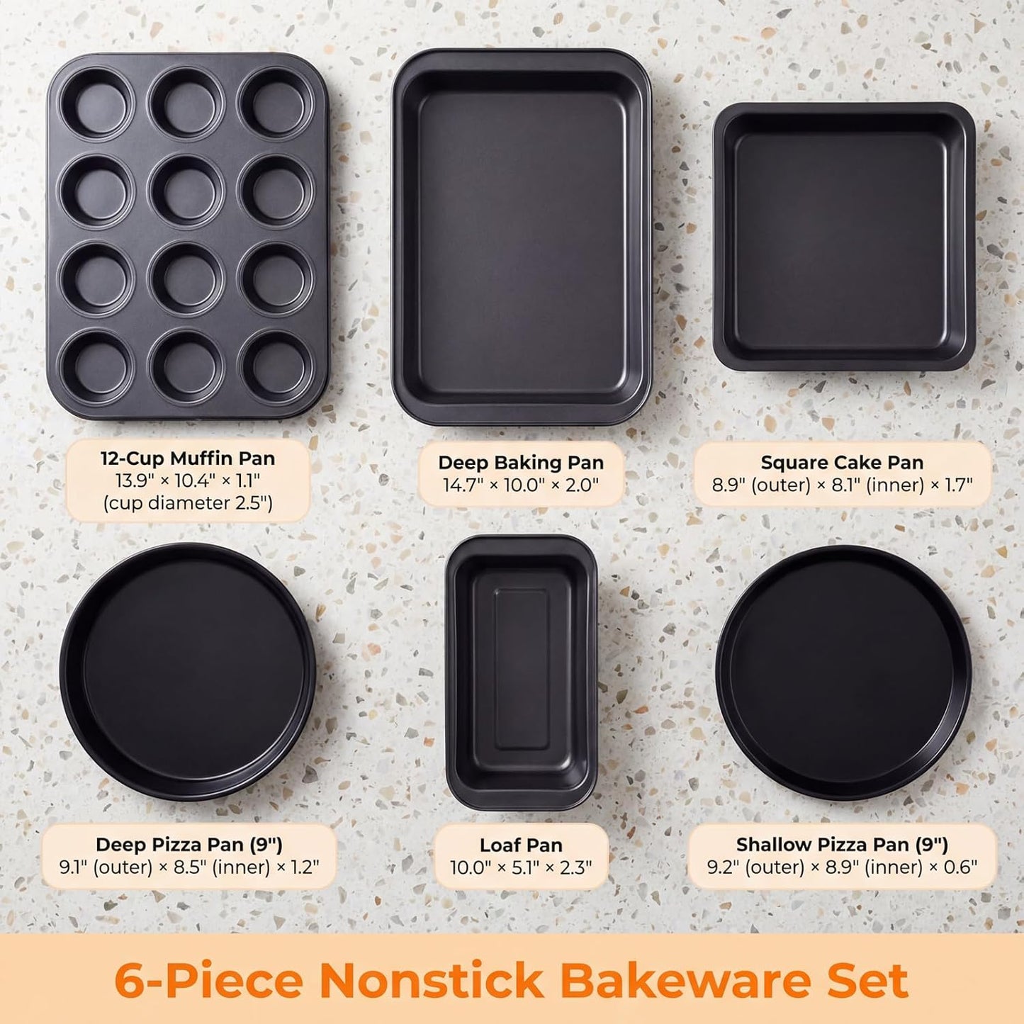 Skiennix Nonstick Baking Set - 6-Piece Bakeware Set with Roasting Pan, Cookie Sheet & More | Oven & Dishwasher Safe Carbon Steel