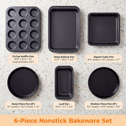 Skiennix Nonstick Baking Set - 6-Piece Bakeware Set with Roasting Pan, Cookie Sheet & More | Oven & Dishwasher Safe Carbon Steel