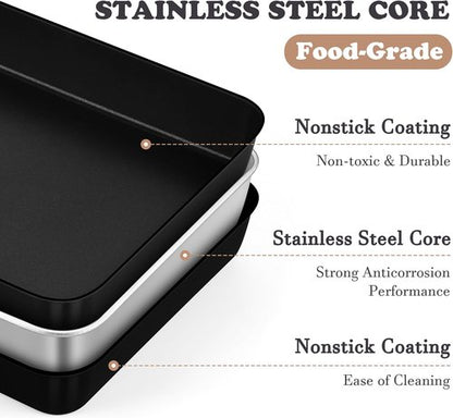 E-far Nonstick Baking Pan - 12.5 x 9.7 Inch Stainless Steel Rectangle Cake Pan for Brownies & Casseroles