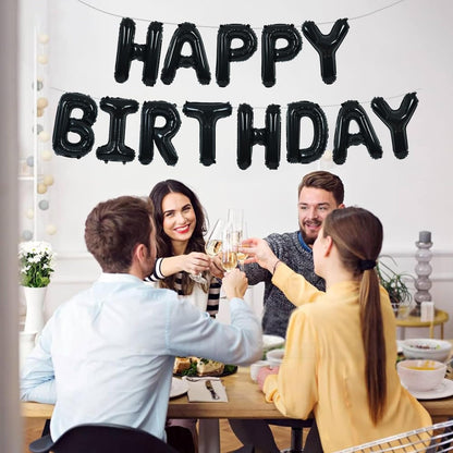TONIFUL Black Happy Birthday Balloons Banner - 16 Inch Mylar Foil Letters for Adult Celebrations