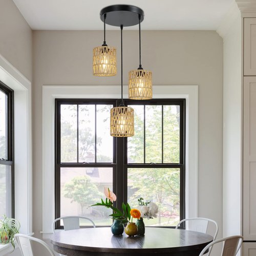 4 Pack Rattan Lamp Shade, Small Boho Lamp Shades Replacement, 5.9in Height, 5in Diameter, 1.53in Fitter, Cylinder Woven Lampshade for Floor Lamps, Pendant Light, Chandelier, Wall Sconces Light Fixture