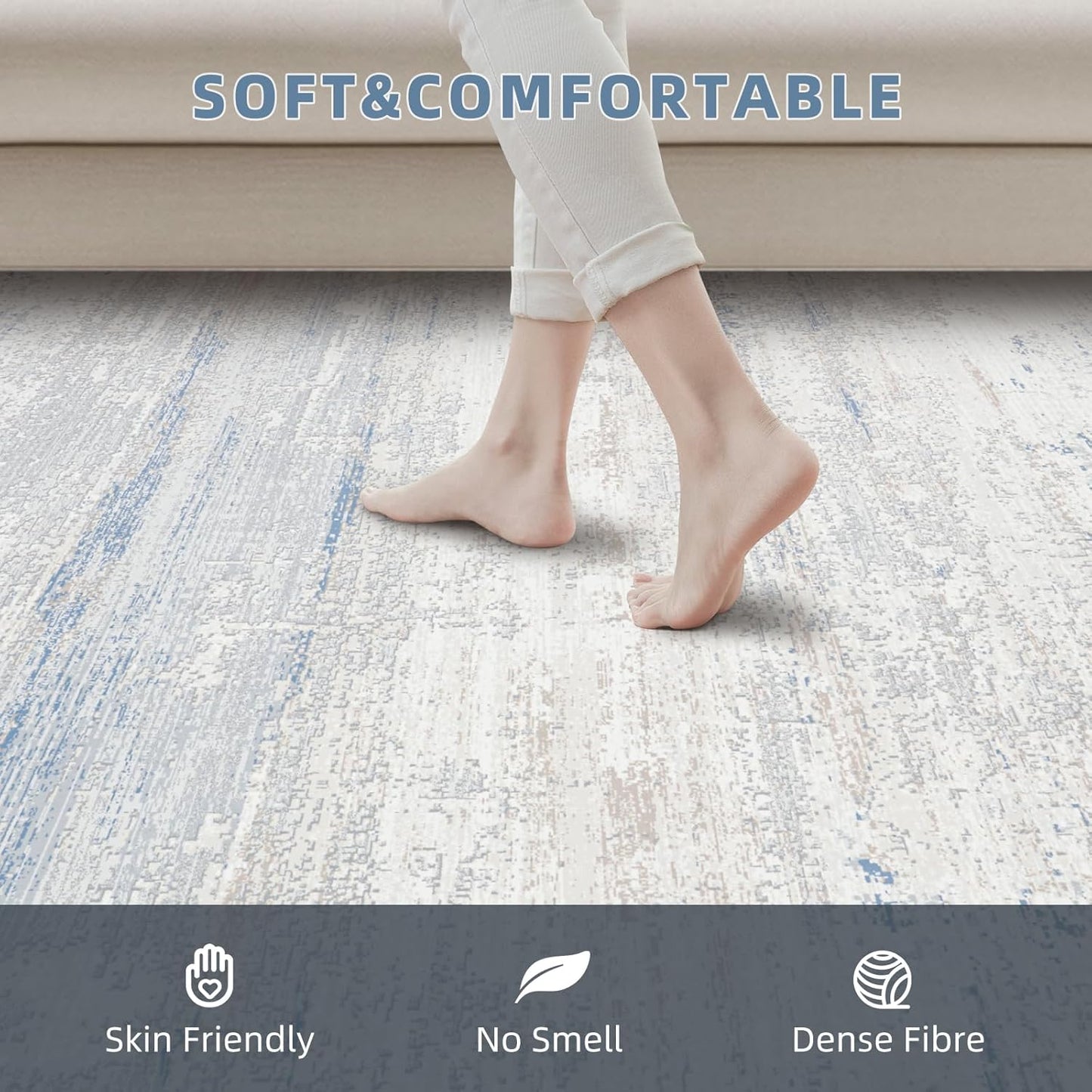 Skiennix Washable Area Rug - Modern Abstract Design, 8x10 Size, Soft Low Pile with Non-Slip Backing