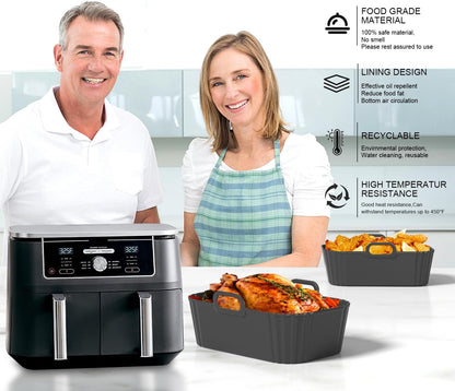 Skiennix Silicone Air Fryer Liners - Reusable for Ninja Foodi & COSORI 9QT | 2 Pack, Easy Clean