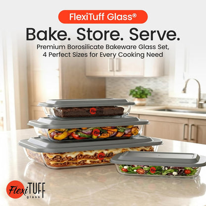 Skiennix 8-Piece Rectangular Bakeware Set - BPA-Free, Leakproof, Dishwasher & Microwave Safe | Clear Containers with Lids